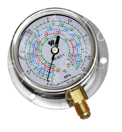 manometr vysokotlaký olejový WIGAM, 60 mm, R134a, R404A, 1/4